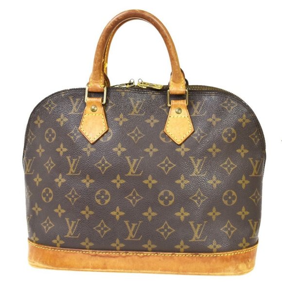 LOUIS VUITTON LV Logo Alma Hand Bag Monogram Leather Brown France M51130 31JF780 - Picture 1 of 10